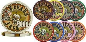 Authentic Nevada Jack Poker Chips 10 gm, Pre-Pack 600 ct, Acrylic Case