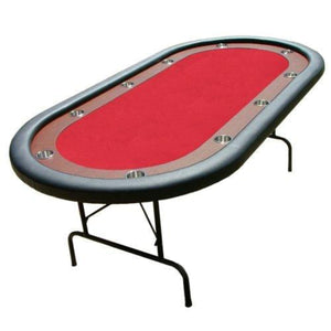 Poker Table with Red Felt Top Wooden Racetrack 10 Players 10 Cupholders