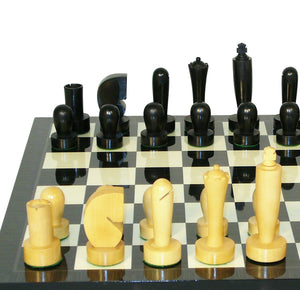 Unique Boxwood Chess Set, Decoupage Chess Board and Modern Chess Pieces