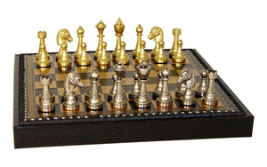 Staunton Chess Set, Detailed Metal Chess Pieces, Leather-Trimmed Board